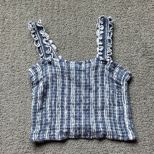 Hollister Navy and White Ruffled Tank Top